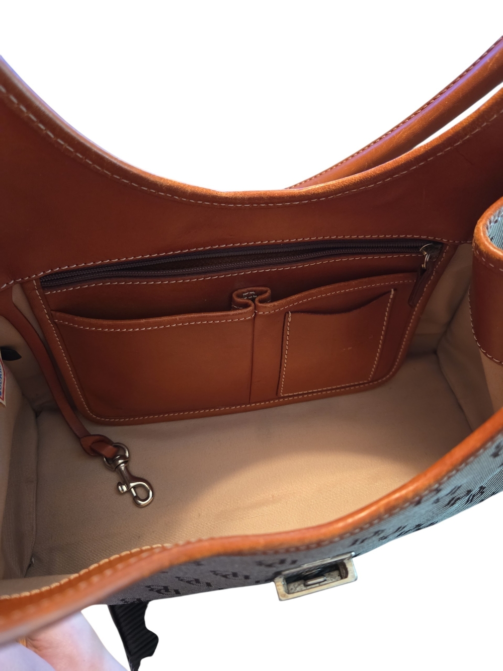 Dooney & Bourke Signature Crescent Hobo Bag In Tan With Brown Leather Trim - Picture 4 of 7